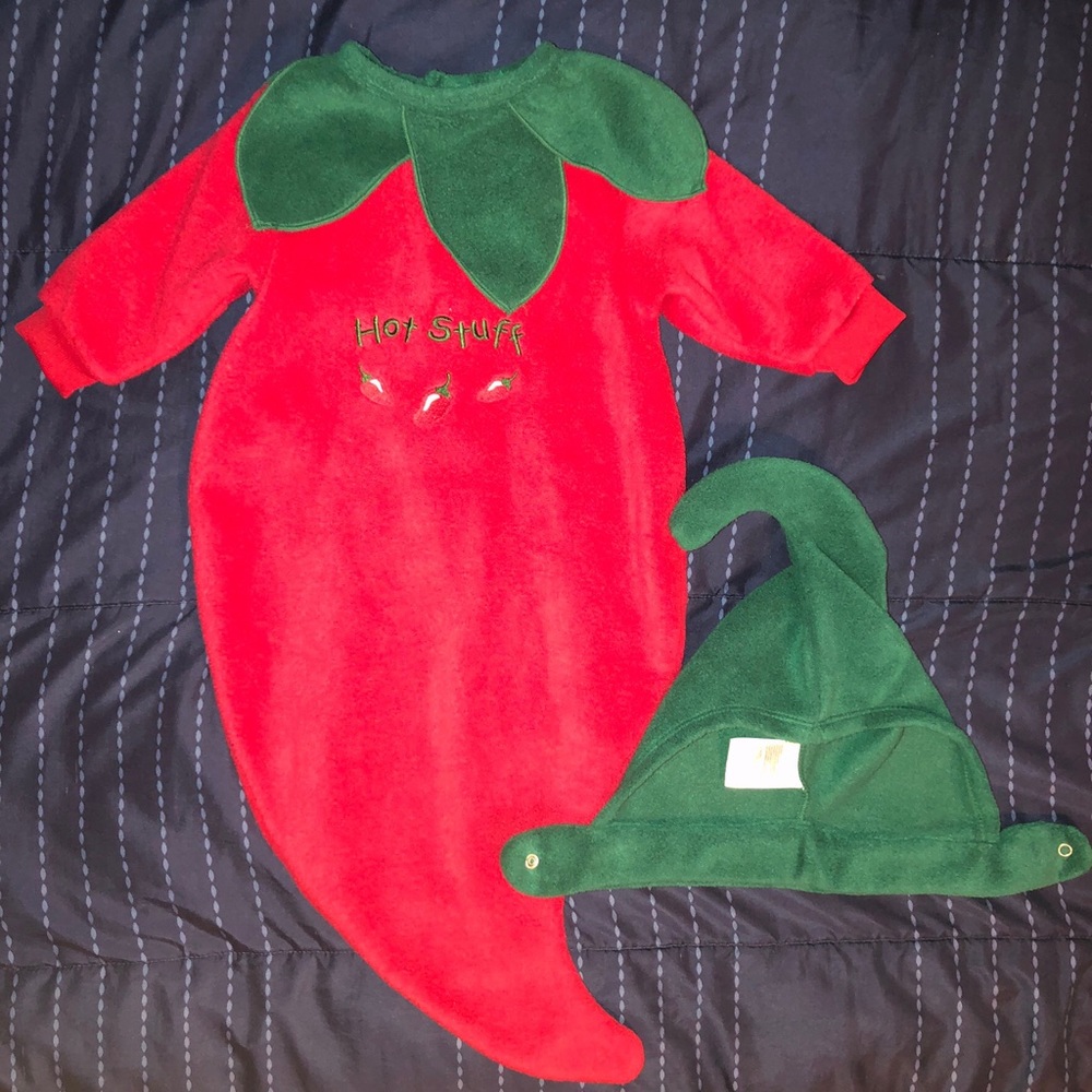 Halloween Baby Costume - Red Chili with Green hat!
